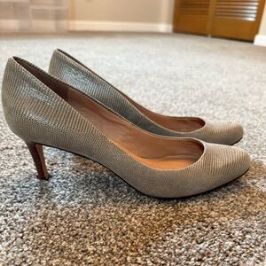 Ann Taylor Taupe Lizard-Texture Mid Heel Pumps
